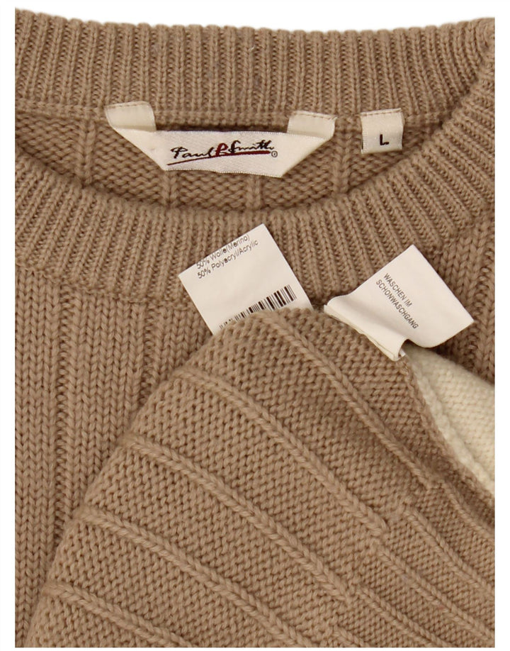 Paul Smith Herren-Pullover mit Rundhalsausschnitt, groß, beige, Colourblock-Wolle