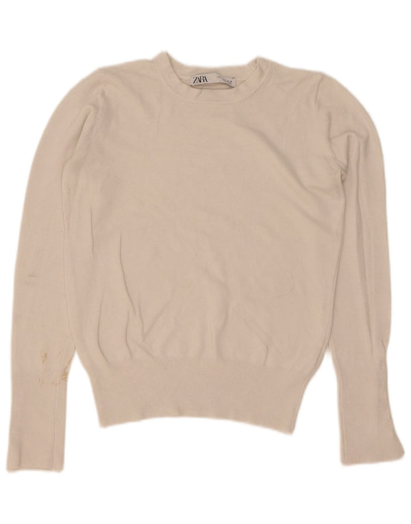 Zara Damen Crop Crew Neck Pullover Pullover UK 10 Small Weiße Viskose