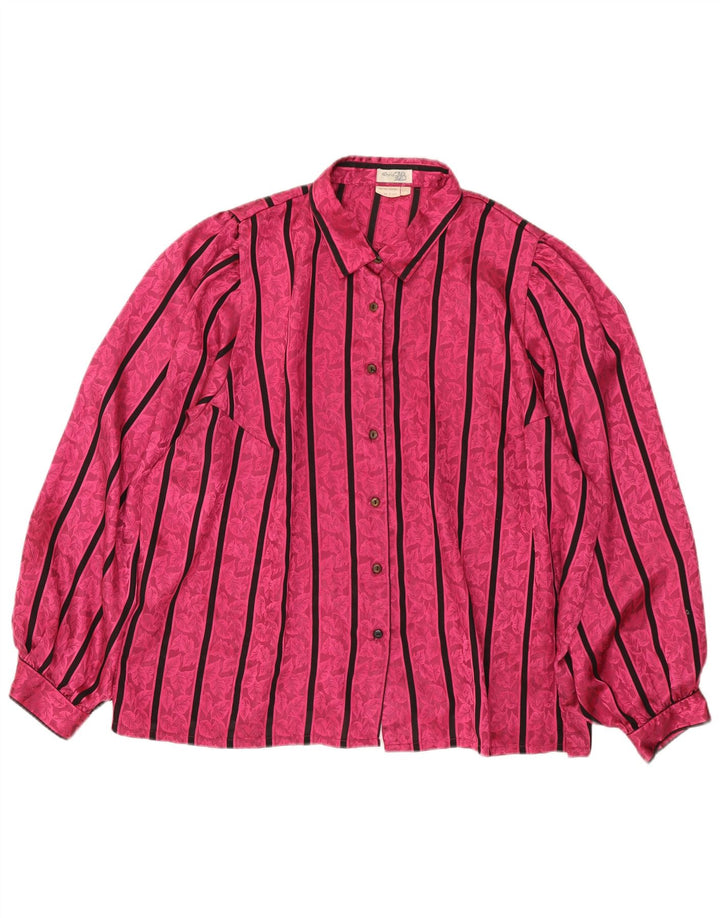 Vintage Damen übergroße Hemdbluse IT 52 2XL rosa gestreift Polyester