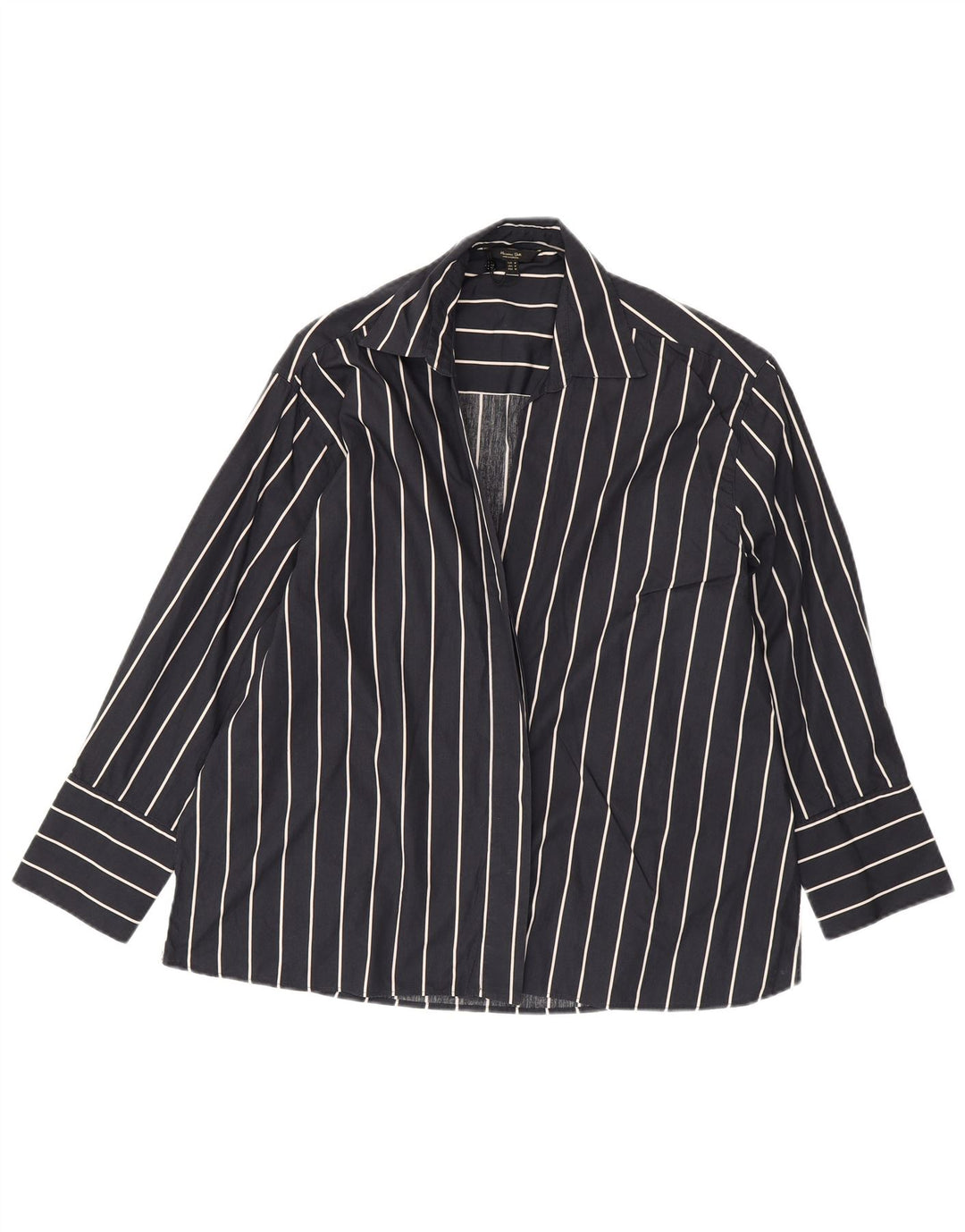MASSIMO DUTTI Damen-Cardigan-Oberteil UK 14 Mittelmarineblau gestreifte Baumwolle