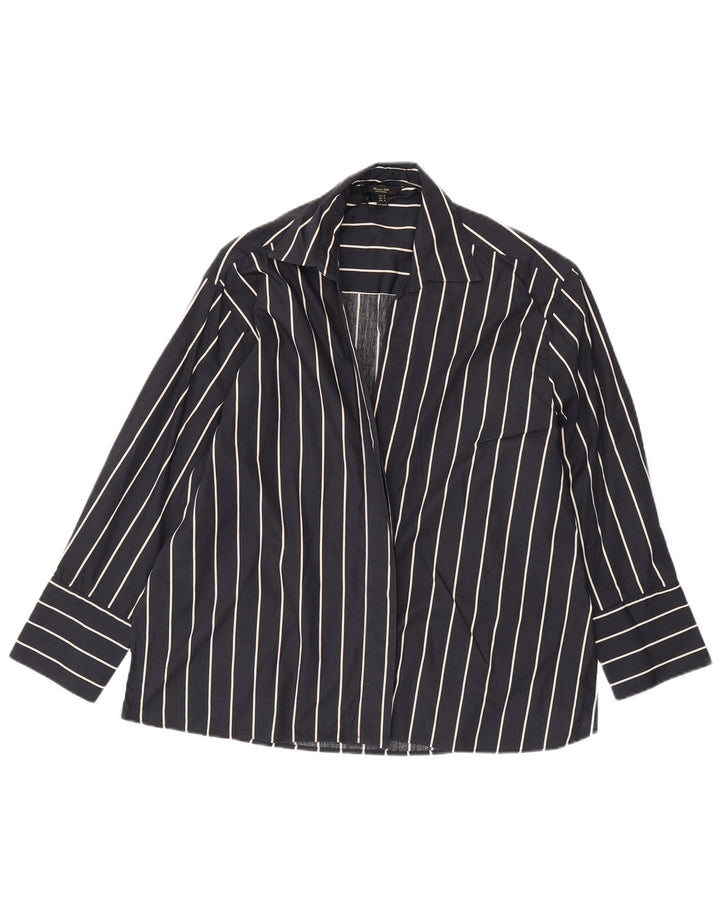 MASSIMO DUTTI Damen-Cardigan-Oberteil UK 14 Mittelmarineblau gestreifte Baumwolle