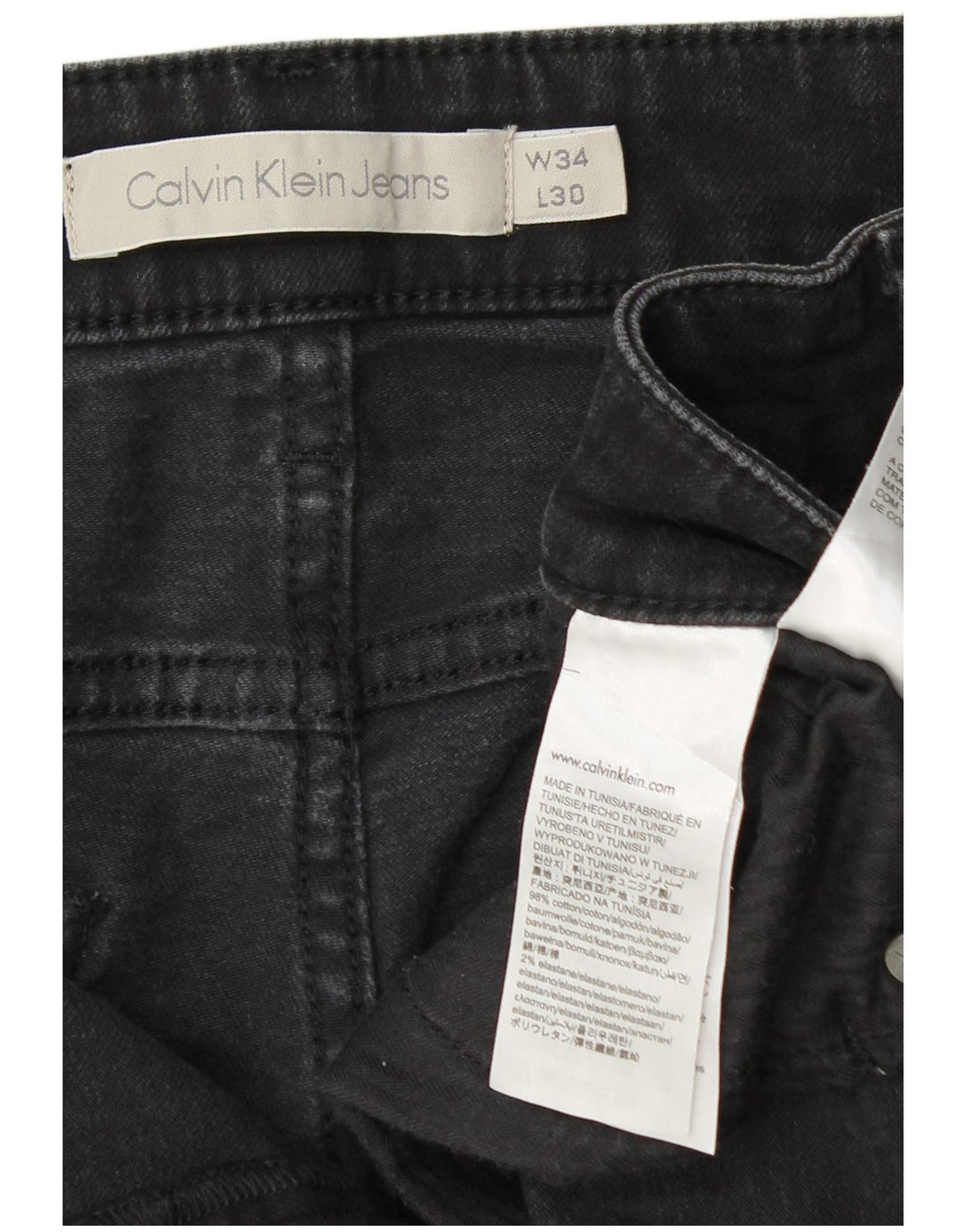 CALVIN KLEIN Herren Slim Jeans W34 L30 Schwarze Baumwolle