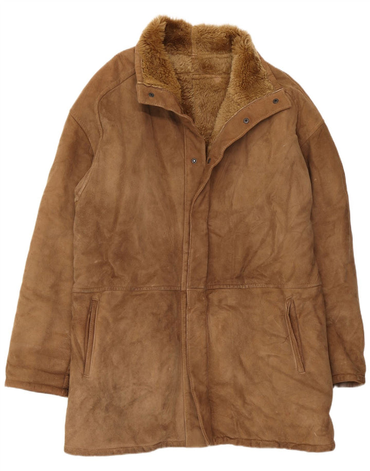 Vintage Herren Shearling Overcoat UK 38 Mittelbraun