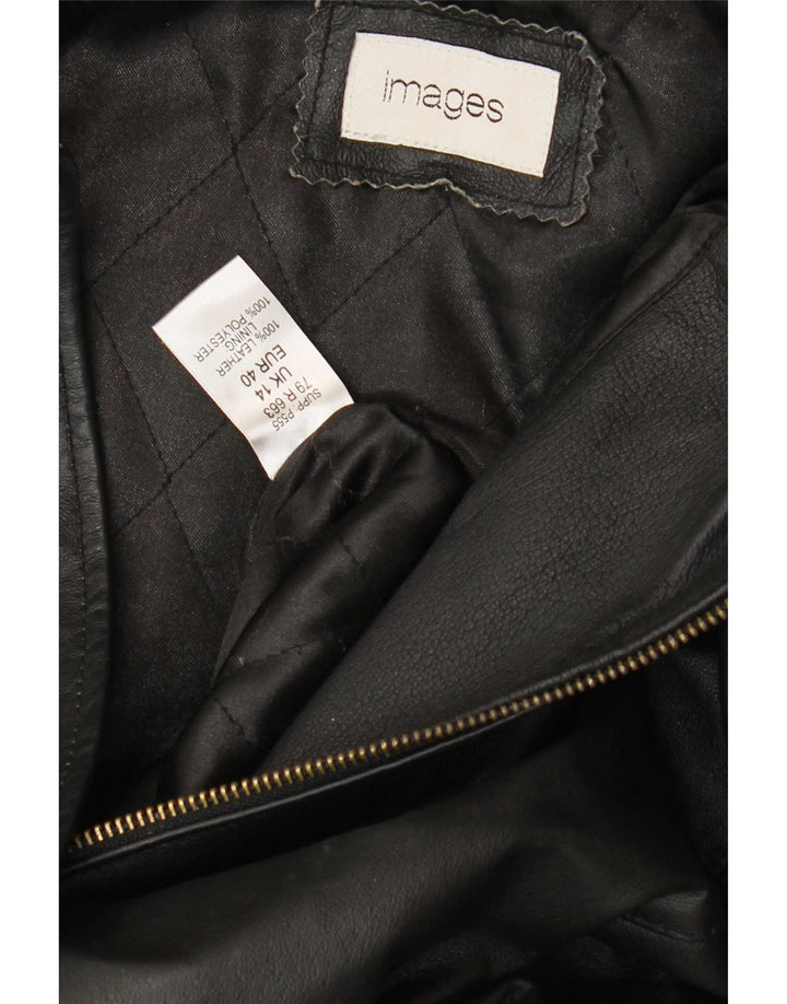 Vintage Damen Lederjacke mit Kapuze UK 14 Medium Schwarz