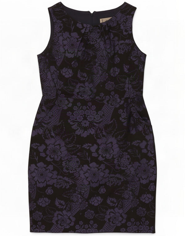 Jigsaw Damen ärmelloses Etuikleid UK 14 Medium Purple Floral Acetate