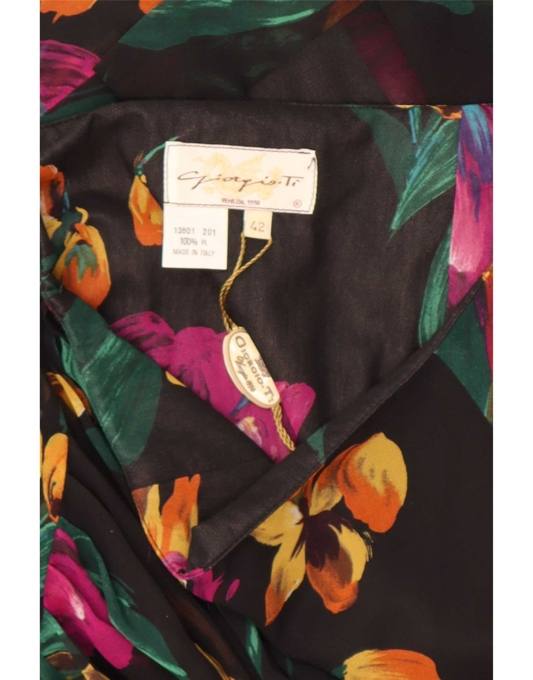 Giorgio Ti Damen Plissee-A-Linien-Rock IT 42 Mittelschwarzes, geblümtes Polyester