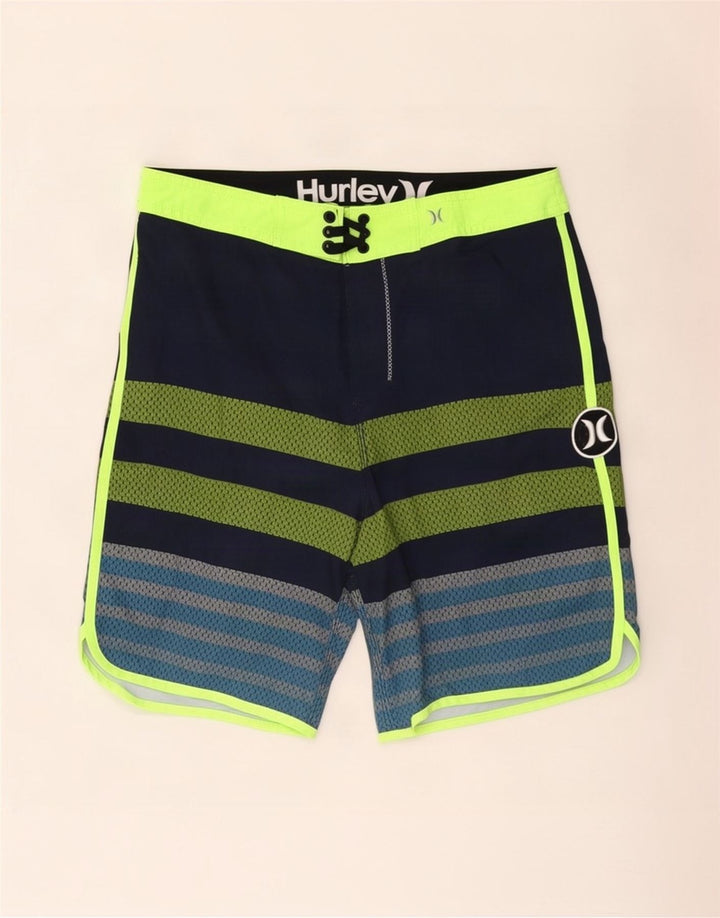 Hurley Herren-Badeshorts aus mittelblau gestreiftem Polyester