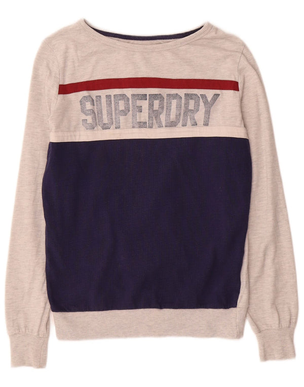 Superdry Grafik-Sweatshirtpullover für Damen, UK 12, Mittelgrau, Farbblock