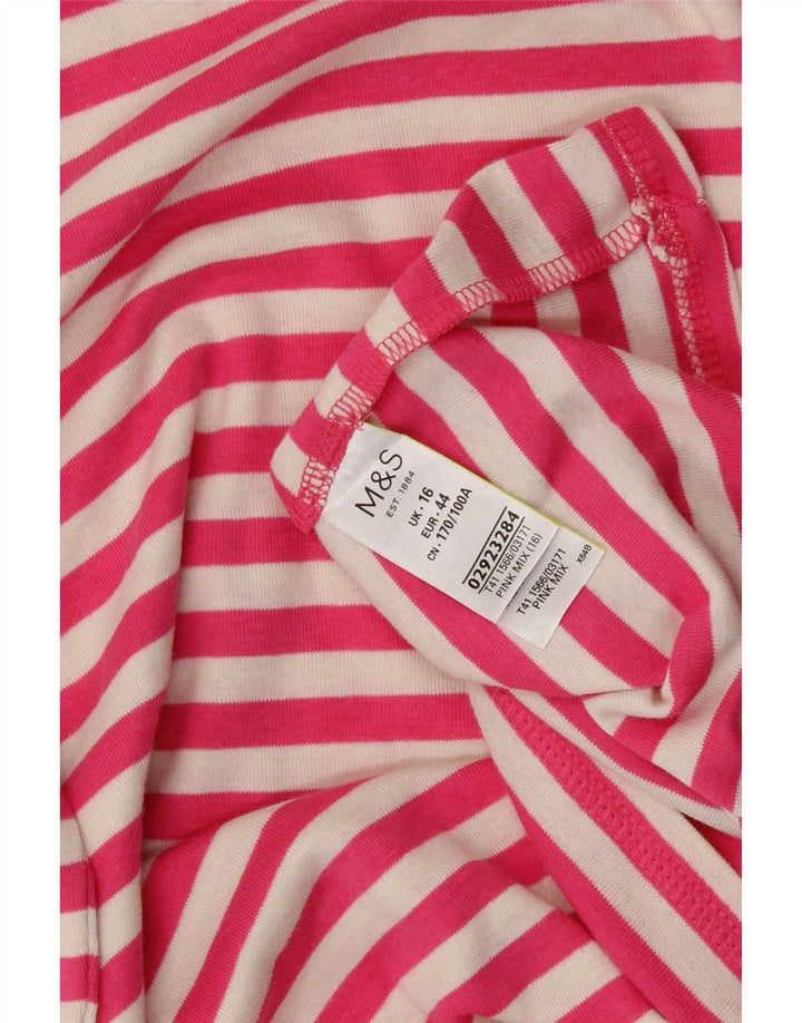 Marks & Spencer Damen Top Langarm UK 16 Große rosa gestreifte Baumwolle