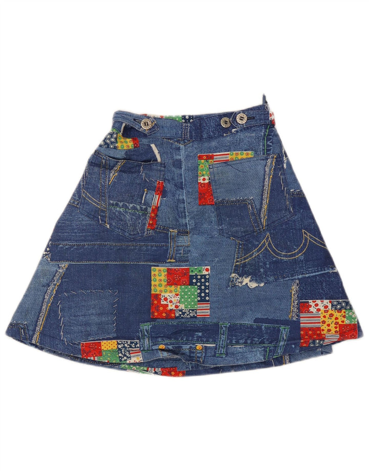 Vintage Damen Jeans Wickelrock W24 XS Blau Patchwork