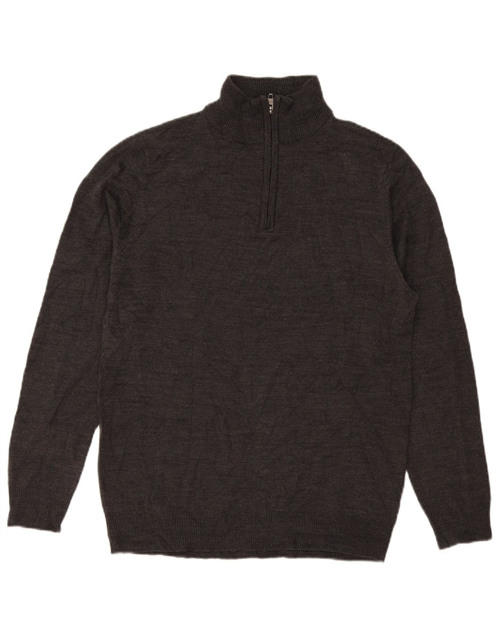 French Connection Herren-Pullover mit Reißverschluss am Hals, großes graues Acryl
