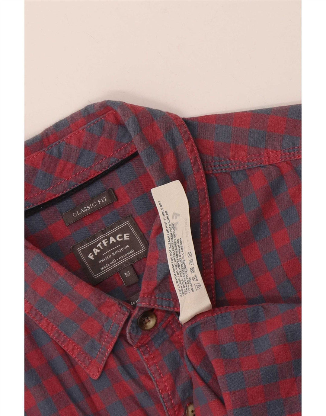 Fat Face Herren-Kurzarmhemd mit klassischer Passform, mittelrote Gingham-Baumwolle