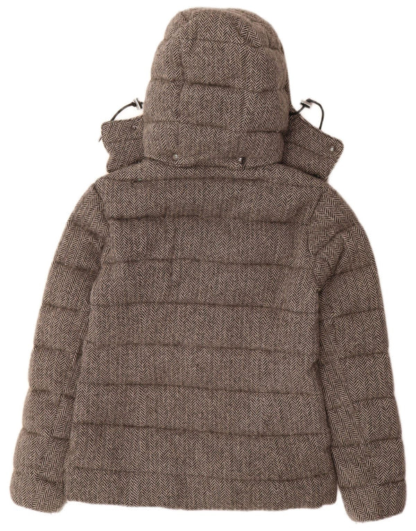 Polo Ralph Lauren Wattierte Damenjacke mit Kapuze, UK 6, XS, graue Wolle mit Fischgrätenmuster