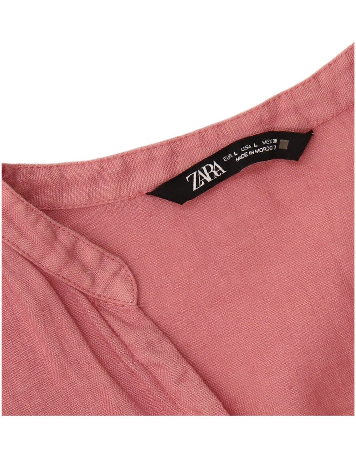 ZARA Damen 3/4-Ärmel-Hemdbluse UK 16 Large Pink