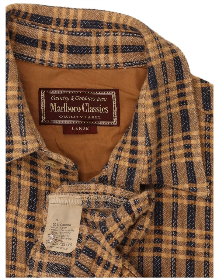 Marlboro Classics Herren-Flanellhemd, groß, beige, kariert, Baumwolle