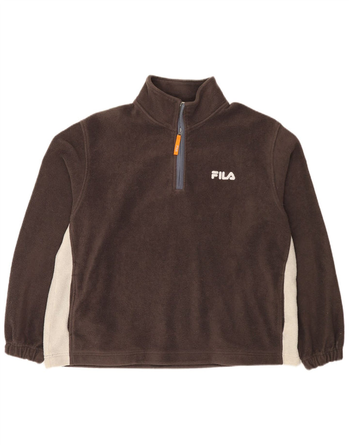 Fila Herren-Fleecepullover mit Reißverschluss am Hals, großes braunes Farbblock-Polyester