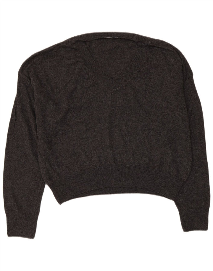 ZARA Damen-Pullover, übergroß, V-Ausschnitt, Gr. 10, Größe S, graue Viskose