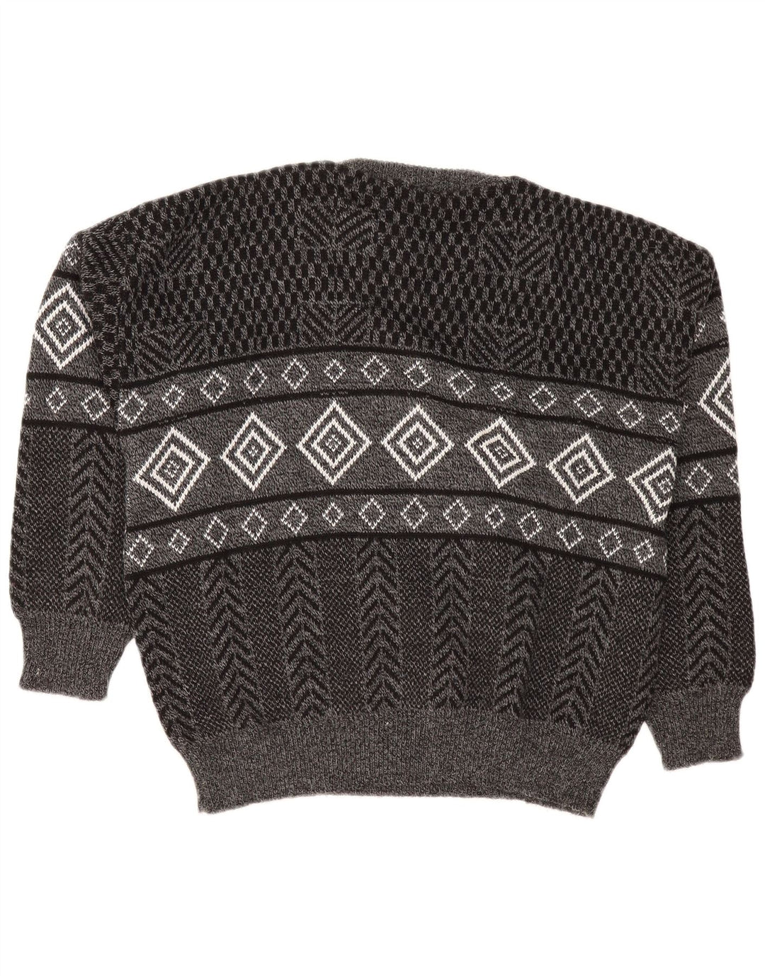 Vintage Herren Pullover mit Rundhalsausschnitt, groß, grau, Argyle/Diamant-Acryl
