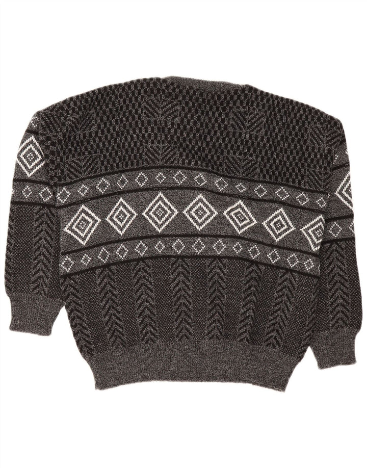 Vintage Herren Pullover mit Rundhalsausschnitt, groß, grau, Argyle/Diamant-Acryl