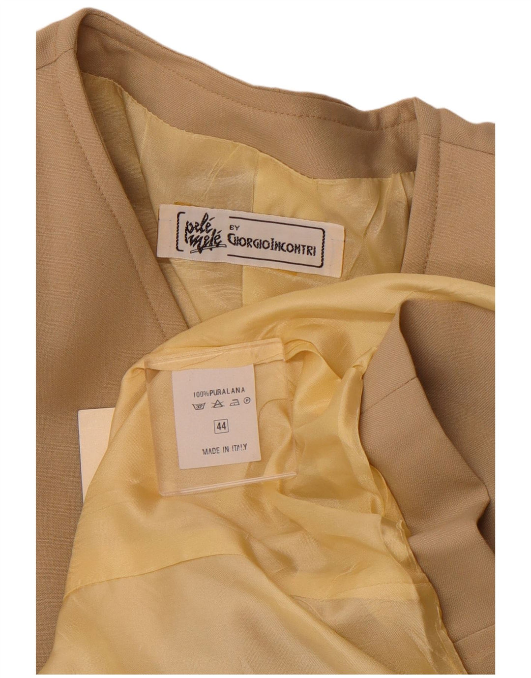 VINTAGE Zweireihiger Blazer für Damen IT 44 Mittelbeige Wolle