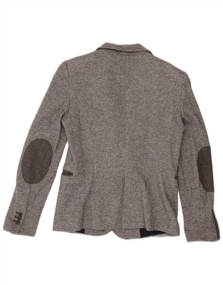 Zara Damen-Strickblazer mit 1 Knopf, UK 12, mittelgrau gefleckte Baumwolle