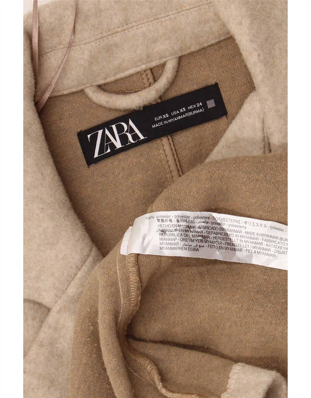 Zara Damen Longline-Oversize-Blazerjacke UK 6 XS Beige Polyester