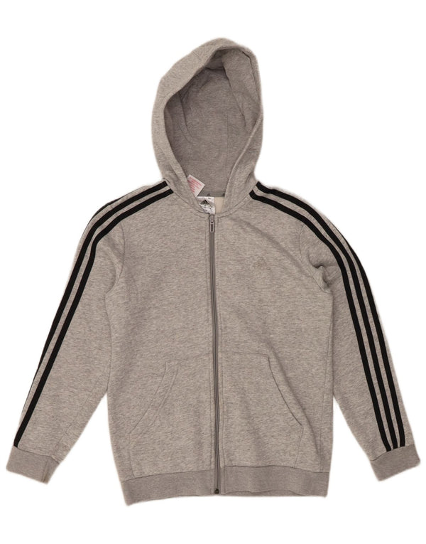 ADIDAS Jungen-Kapuzenpullover mit Reißverschluss, 11–12 Jahre, grau gefleckte Baumwolle