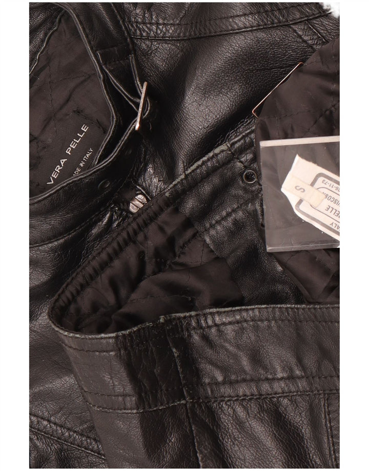 Vintage Damen Crop Leder Bikerjacke UK 10 Kleines schwarzes Leder