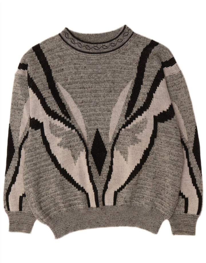 Vintage Herren Pullover mit Rundhalsausschnitt, Größe 52/54, groß, grau, geometrisch