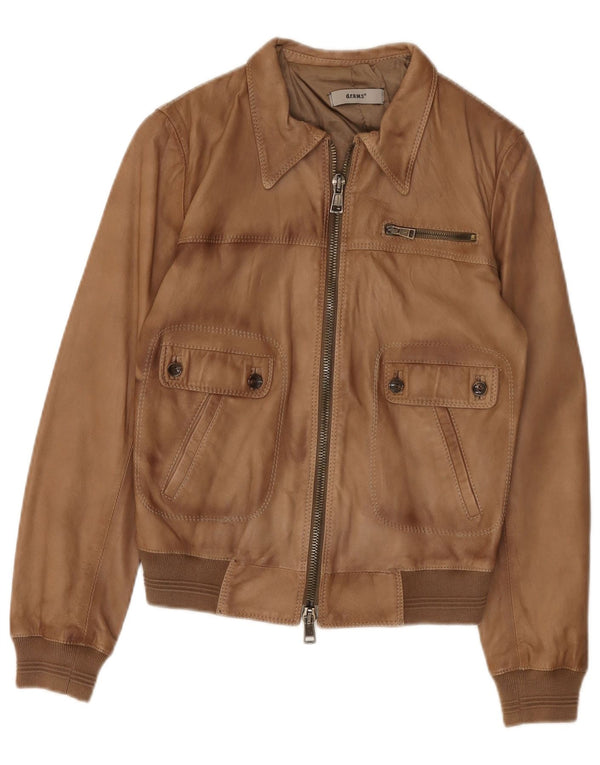 Vintage Damen Lederjacke IT 44 Medium Beige Leder