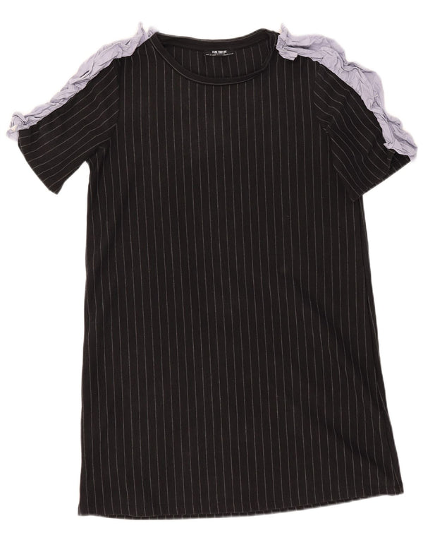 Zara Damen T-Shirt-Kleid UK 12 Medium Schwarz Nadelstreifen
