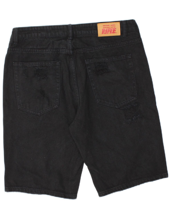 Rifle Mens Distressed Denim Shorts IT 48 Medium W32 Schwarze Baumwolle