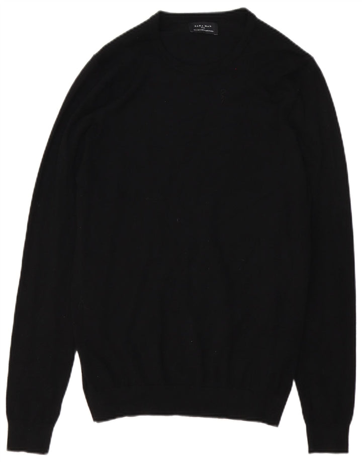 ZARA Herren-Pullover mit Rundhalsausschnitt, Größe S, schwarze Viskose