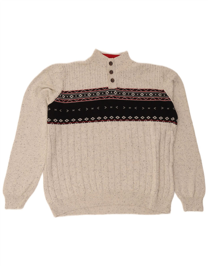 Chaps Herren-Pullover mit Knopfkragen, 2XL, Grau, Fair-Isle-Baumwolle