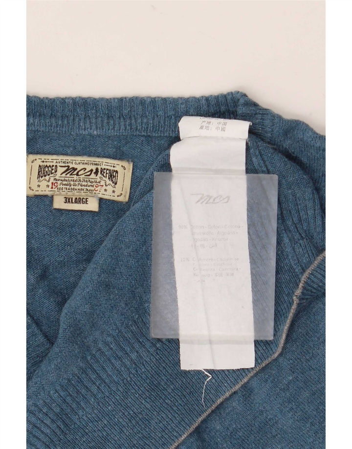Marlboro Classics Herren-Pullover mit V-Ausschnitt, 3XL, blaue Baumwolle
