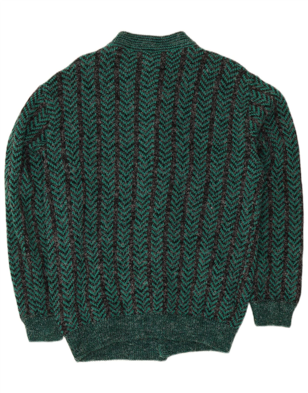 Vintage Herren-Strickjacke mit normaler Passform, Mittelgrünes Chevron-Acryl