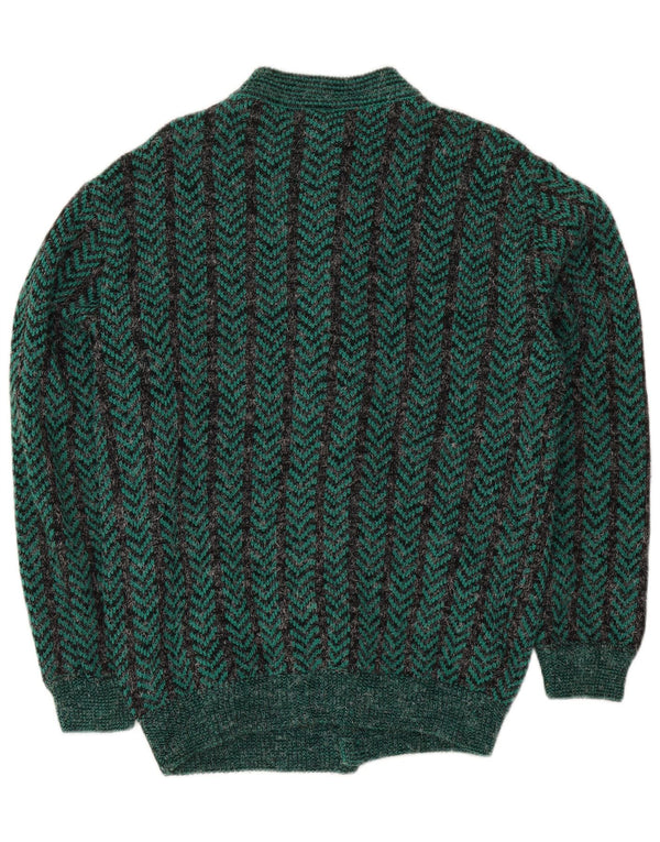 Vintage Herren-Strickjacke mit normaler Passform, Mittelgrünes Chevron-Acryl