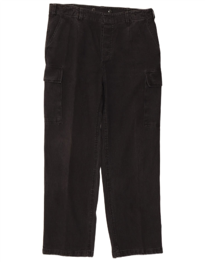 Vintage Herren Straight Cargo Hose W36 L30 Schwarze Baumwolle