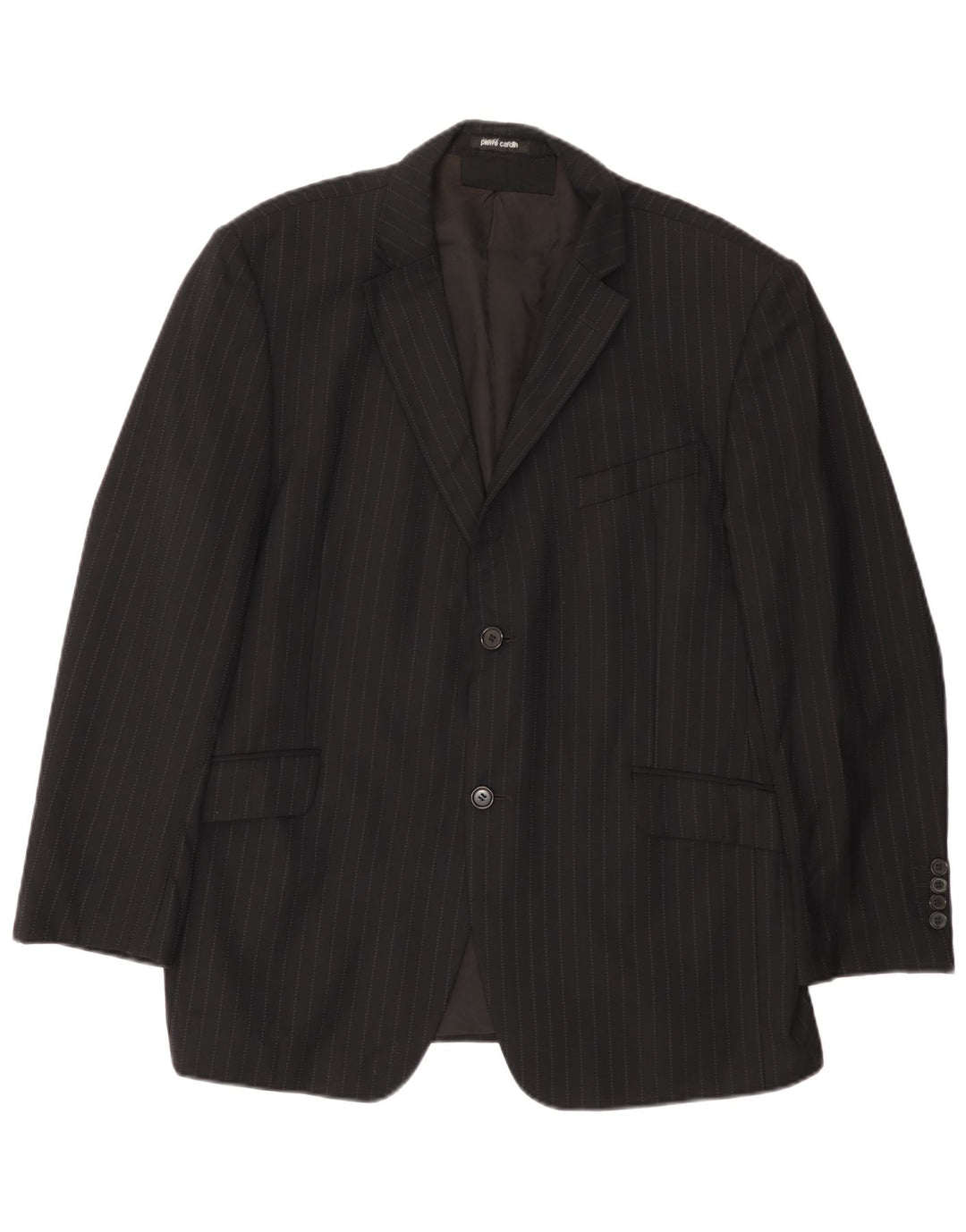 PIERRE CARDIN Herren 2-Knopf-Blazerjacke UK 38 Mittelschwarzer Nadelstreifen
