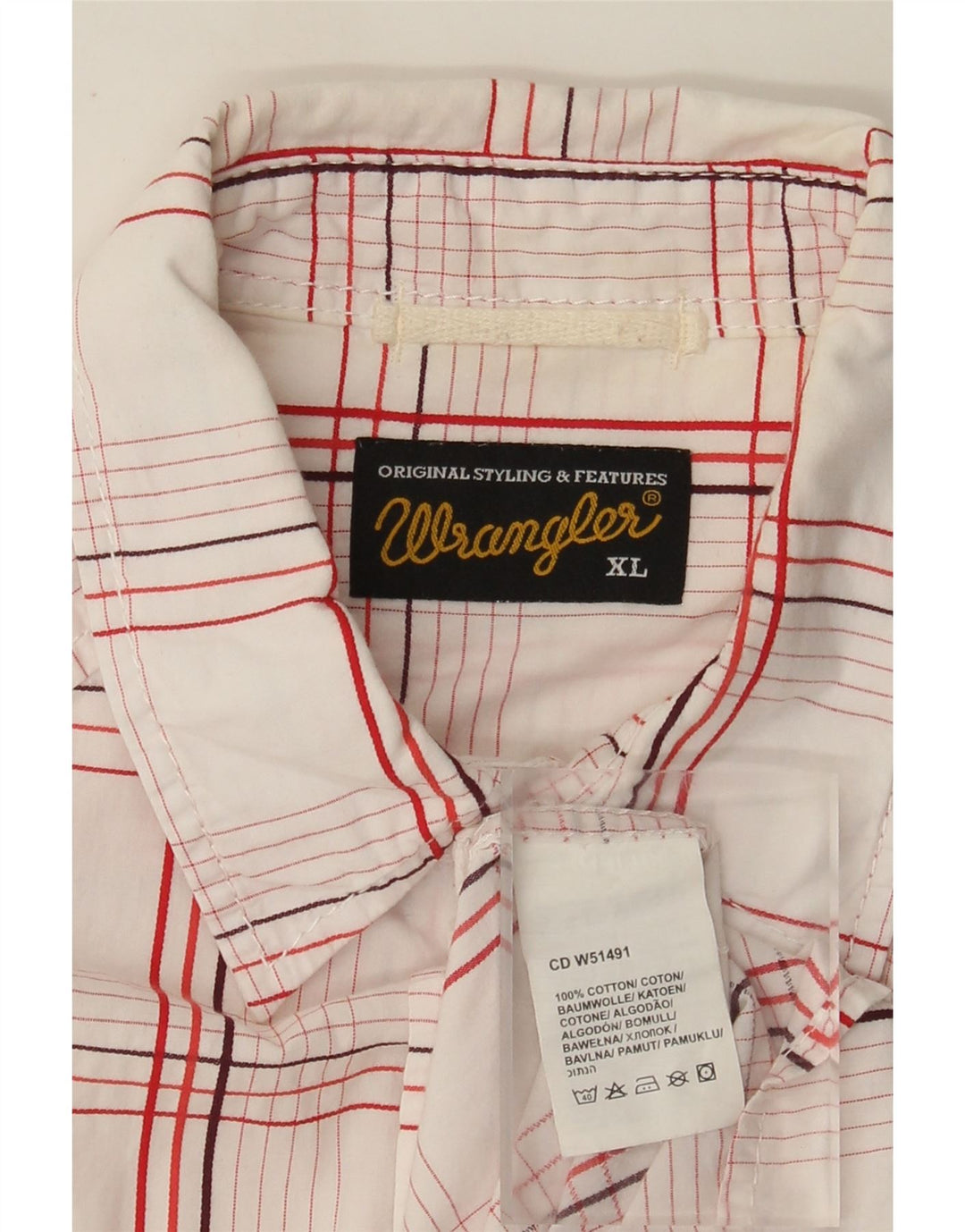 Wrangler Herren-Kurzarmhemd XL, weiß kariert, Baumwolle