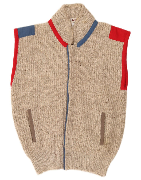 Vintage Herren ärmelloser Cardigan-Pullover Mittelbeige Farbblock-Acryl