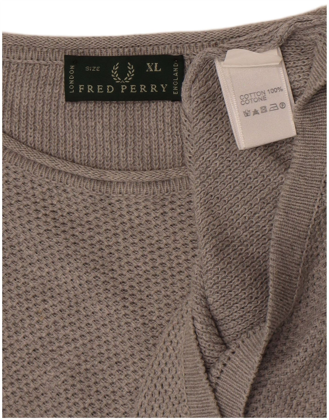 Fred Perry Herren-Pullover mit U-Boot-Ausschnitt, XL, graue Baumwolle