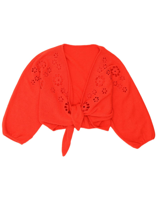 Vintage Damen Bolero Pullover UK 12 Mittelrot geblümte Lammwolle