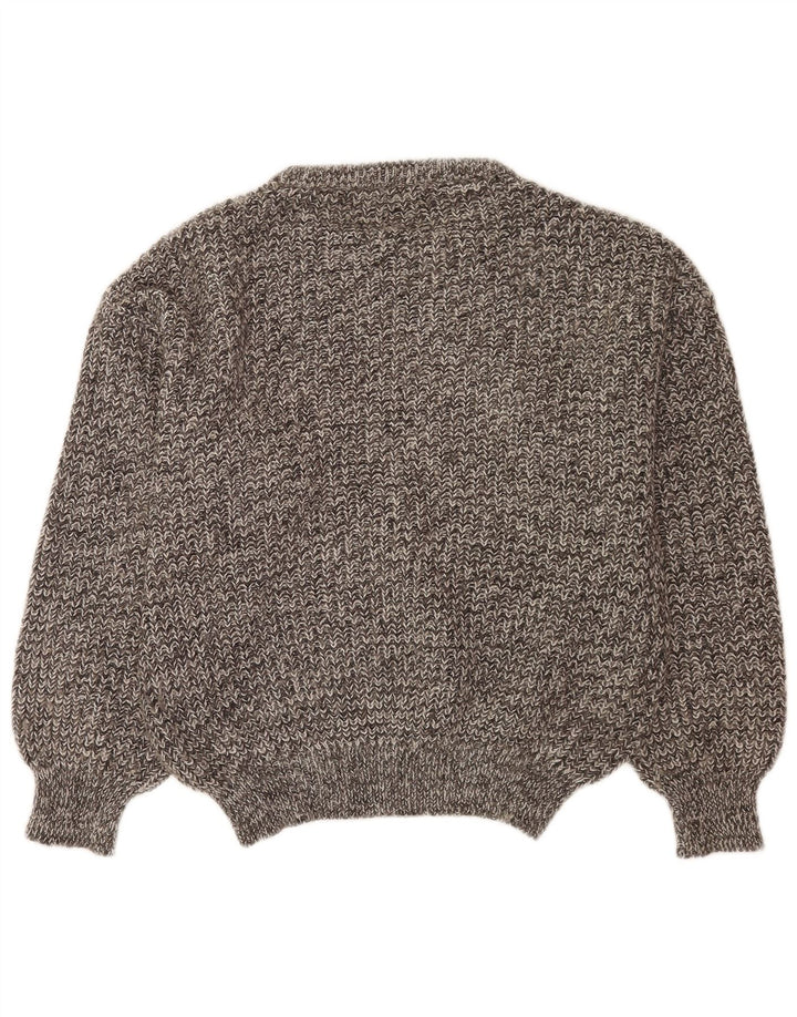 Vintage Herren-Pullover mit Knopfkragen, groß, grau gefleckt