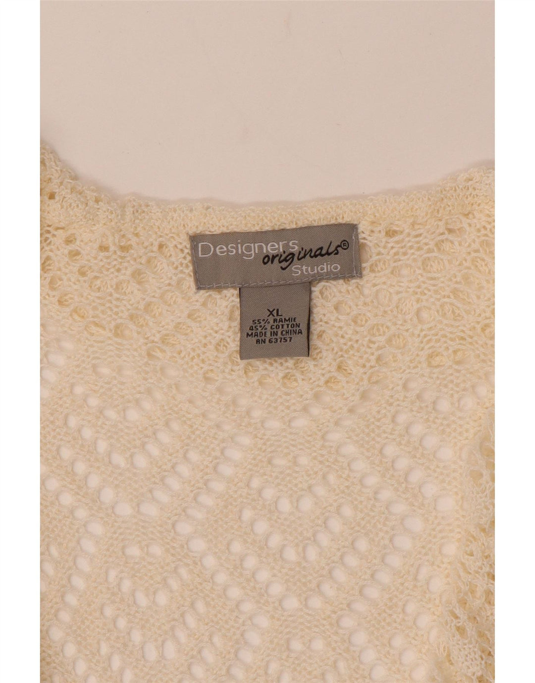 VINTAGE Damen Crop 3/4 Ärmel Häkel-Cardigan-Pullover UK 18 XL Off White