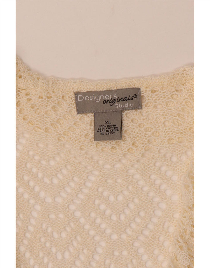 VINTAGE Damen Crop 3/4 Ärmel Häkel-Cardigan-Pullover UK 18 XL Off White