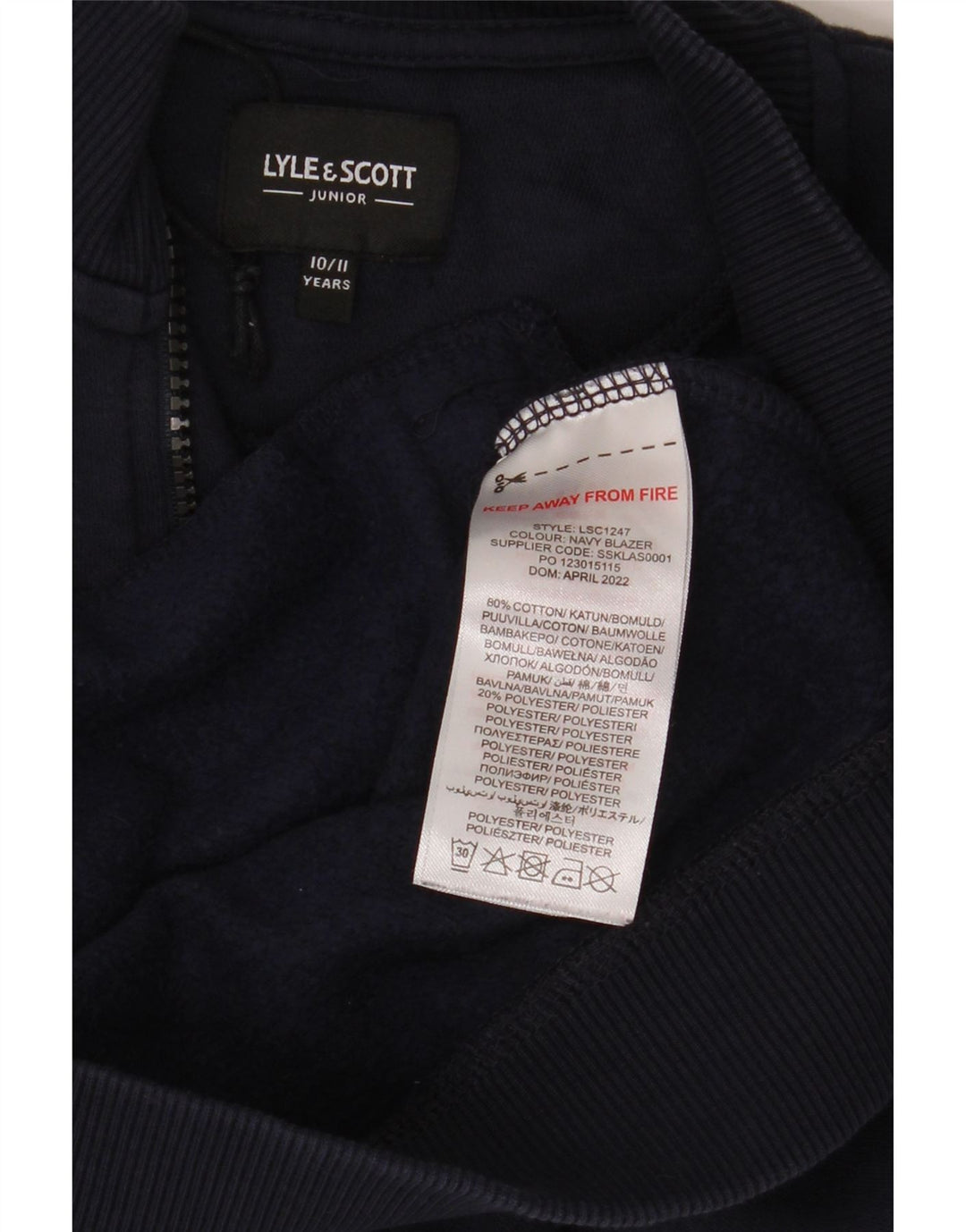 Lyle & Scott Jungen-Trainingsanzug-Top-Jacke, 10–11 Jahre, marineblaue Baumwolle