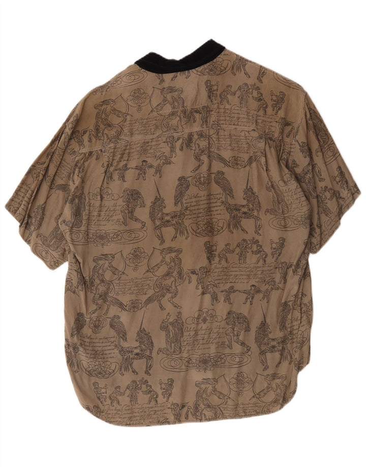 Vintage Herren-Kurzarmhemd mit abstraktem Muster, große graue Baumwolle