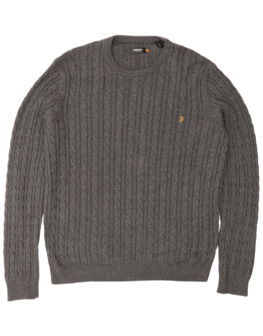 Farah Herren Vintage-Pullover mit Rundhalsausschnitt, groß, aus grauer Baumwolle
