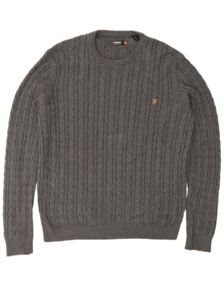 Farah Herren Vintage-Pullover mit Rundhalsausschnitt, groß, aus grauer Baumwolle